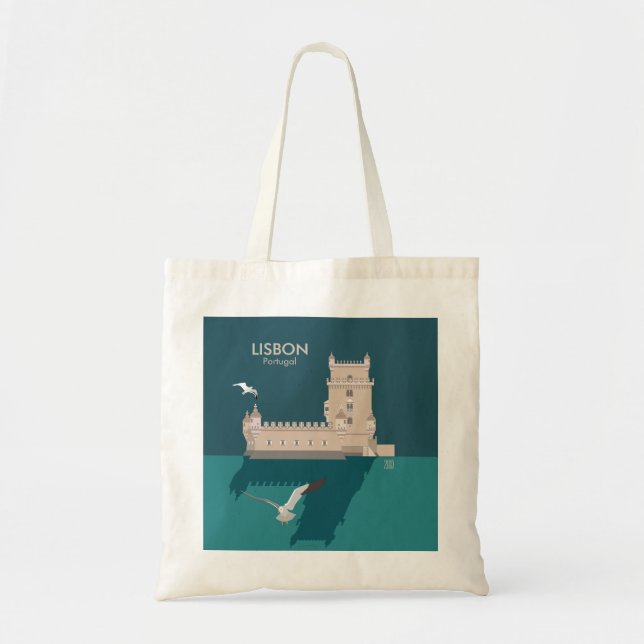 Lisbon Tower of Belem in vintage poster style Tote Bag (Front)