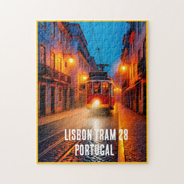 Lisbon Tram 28 Puzzle – Portugal Night Street Art  (Vertical)