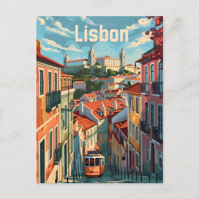 Lisbon tram vintage postcard (Front)