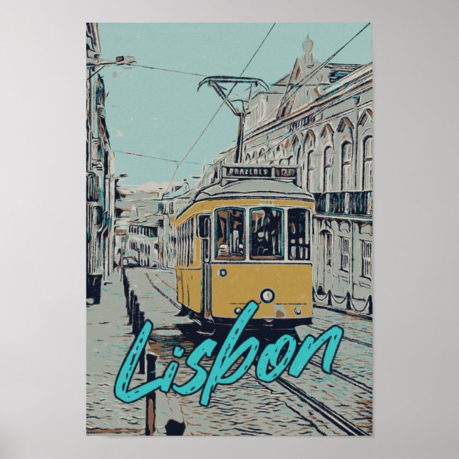 Lisbon tramway street illustration Portugal Poster (Front)