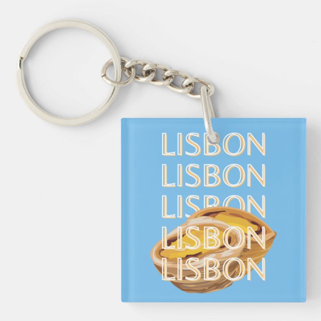 Lisbon Travel Art, Blue, Portugal Key Ring (Front)