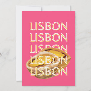 Lisbon Travel Art, Pink, Portugal Travel Art Holiday Card