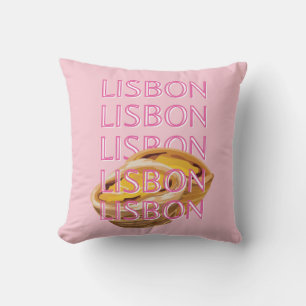Lisbon Travel Art, Portugal, Pink, Preppy Cushion