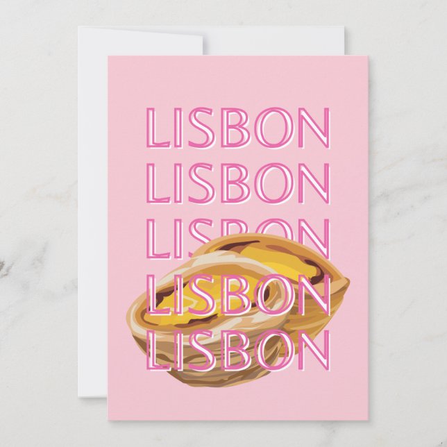 Lisbon Travel Art, Portugal, Pink, Preppy Holiday Card (Front)
