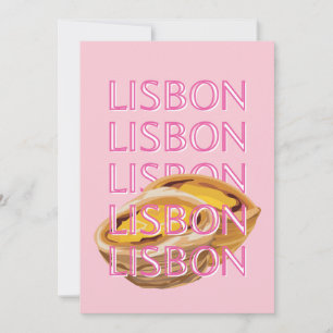 Lisbon Travel Art, Portugal, Pink, Preppy Holiday Card