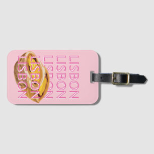 Lisbon Travel Art, Portugal, Pink, Preppy Luggage Tag
