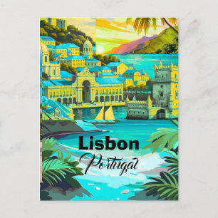 Lisbon Travel Postcard Art, Portugal Travel Art, L