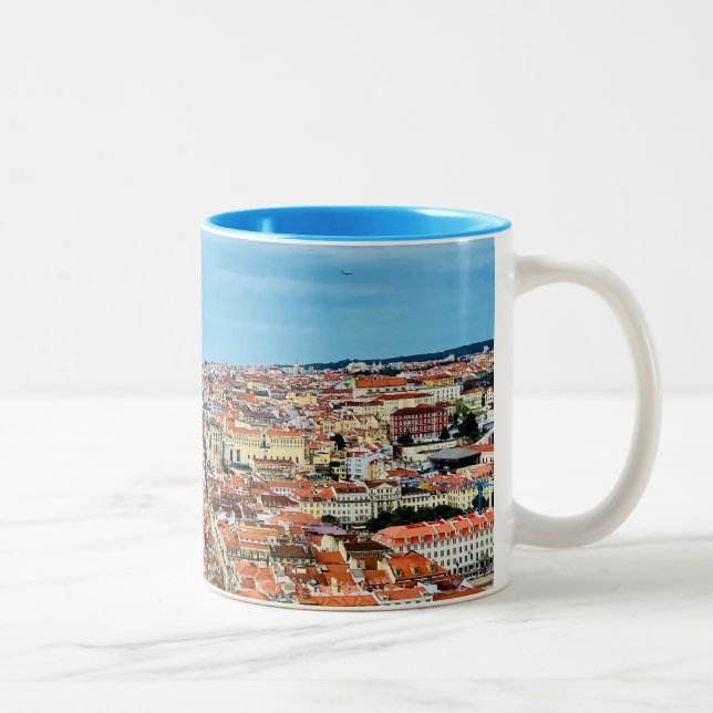 Lisbon View Coffee Mug, Traveller Gift Two-Tone Coffee Mug (Right)