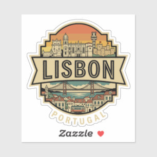 Lisbon Vintage Skyline Portugal Travel Badge