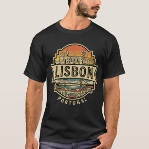 Lisbon Vintage Skyline Portugal Travel Badge T-Shirt