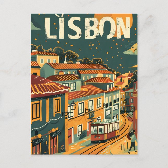 Lisbon Vintage Travel Ad Art Postcard (Front)