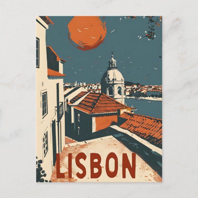 Lisbon Vintage Travel Ad Art Postcard (Front)