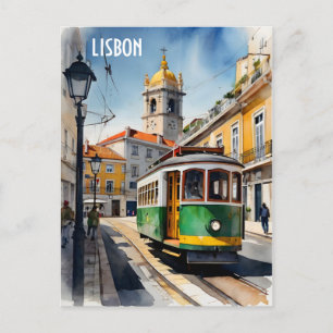 Lisbon watercolor art postcard