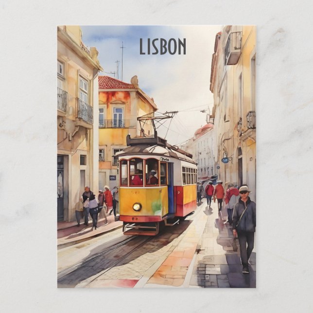 Lisbon watercolor art postcard (Front)