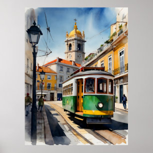 Lisbon watercolor art poster