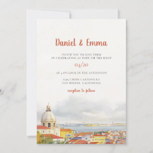 Lisbon Watercolor Destination Wedding Invitation