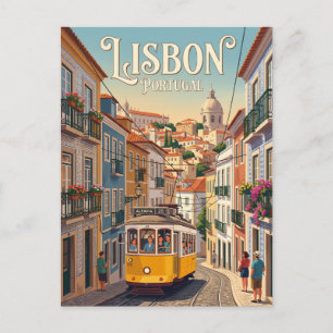 Lisbon Yellow Tram Portugal Postcard