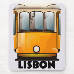 Lisbon yellow Tram travel poster Mouse Pad
