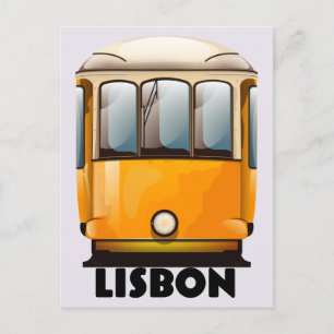 Lisbon yellow Tram travel poster Postcard