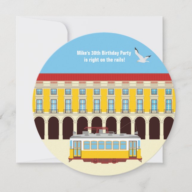 Lisbon yellow tram vintage    invitation (Front)