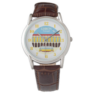 Lisbon yellow tram vintage round watch