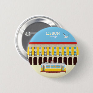Lisbon yellow tram vintage style 6 cm round badge