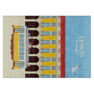 Lisbon yellow tram vintage style cutting board
