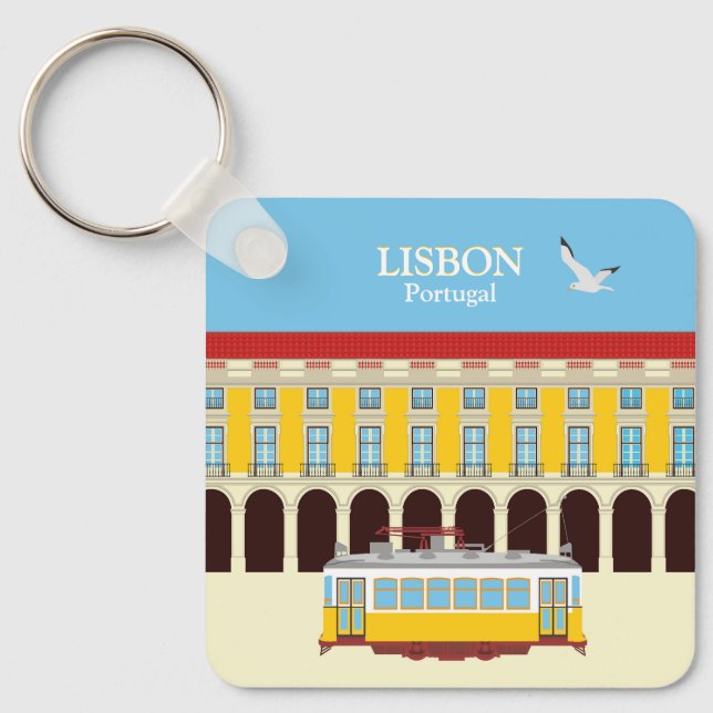Lisbon yellow tram vintage style  key ring (Front)