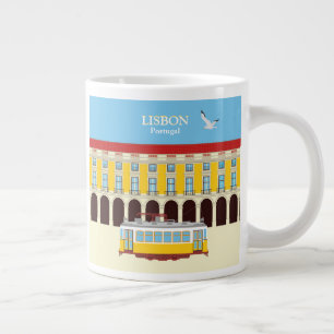 Lisbon yellow tram vintage style     large coffee mug
