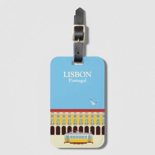 Lisbon yellow tram vintage style luggage tag