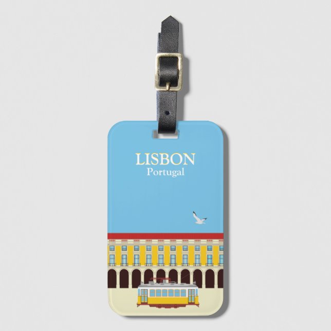 Lisbon yellow tram vintage style luggage tag (Front Vertical)