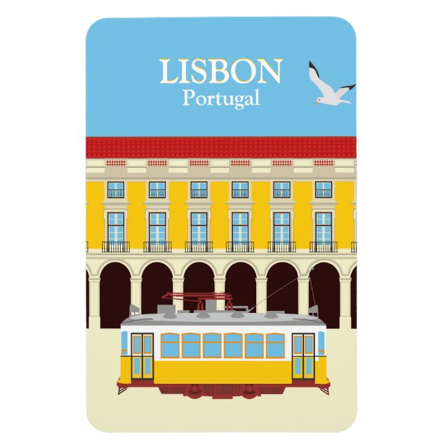 Lisbon yellow tram vintage style  magnet (Vertical)