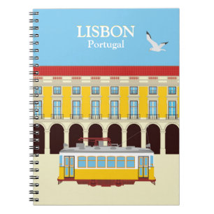 Lisbon yellow tram vintage style notebook