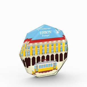 Lisbon yellow tram vintage style photo block
