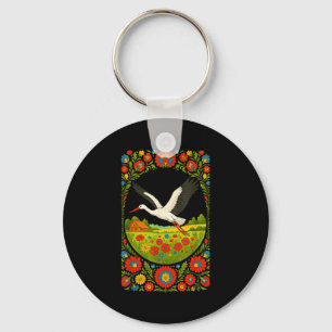 Lish Stork Folk Art Lska Countryside Design Key Ring