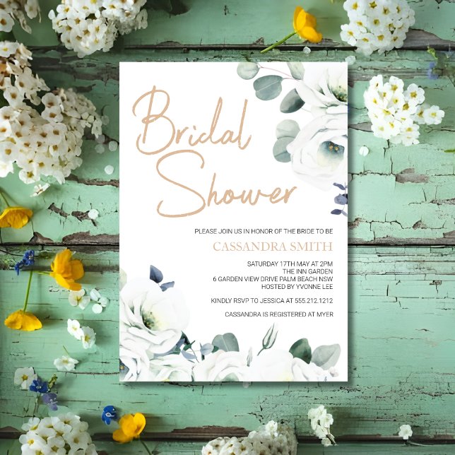 Lisianthus Succulent Ivory Botany Bridal Shower   Invitation (Creator Uploaded)