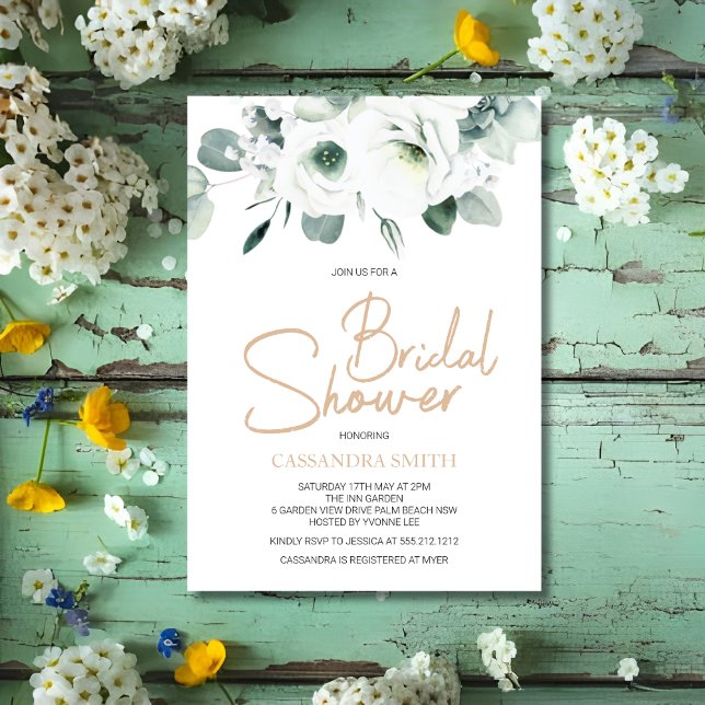 Lisianthus Succulent Ivory Floral Bridal Shower   Invitation (Creator Uploaded)