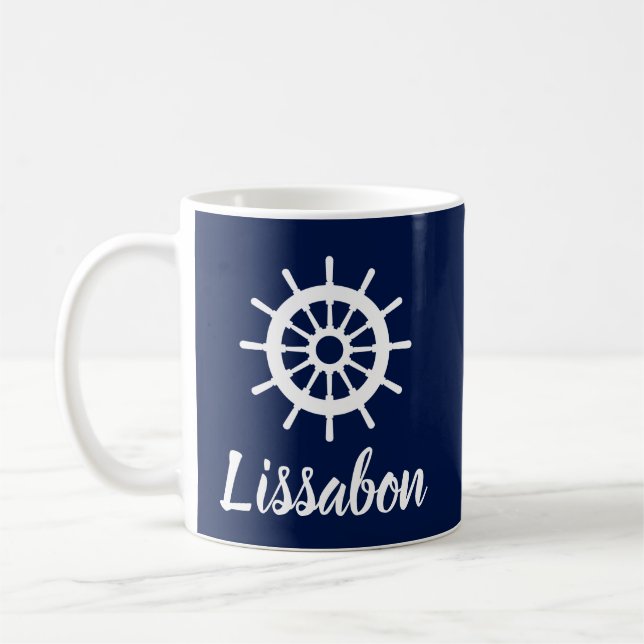 Lissabon - Beautiful Sailor Style Blue And White Coffee Mug (Left)