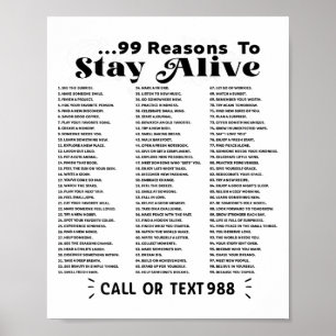 List Of 99 Reasons To Stay Alive - Mental Health A Poster