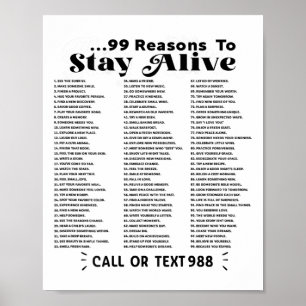 List Of 99 Reasons To Stay Alive - Mental Health A Poster