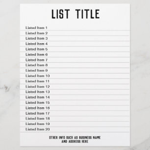 List of Items. Up to 40 items shown. Double-Sided Flyer