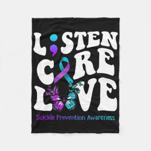 Listen Care Love Butterfly Suicide Prevention Awar Fleece Blanket