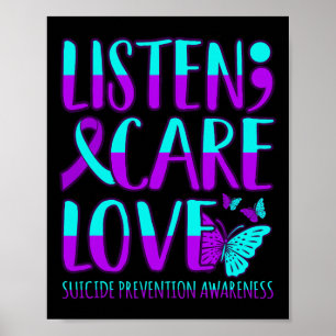 Listen Care Love Happy Suicide Prevention Awarenes Poster