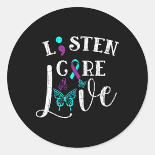 Listen Care Love Suicide Prevention Awareness Grap Classic Round Sticker