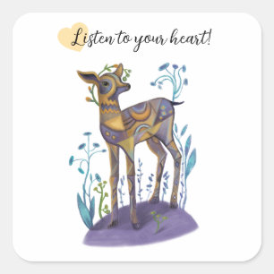 Listen to your heart elegant deer square sticker