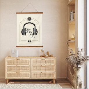 Listen to Your Soul Headphones Gold & Black Hanging Tapestry