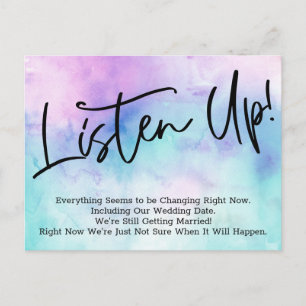 Listen Up! Watercolor Postponed Wedding Postcard
