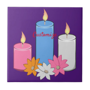 Lit Candle Flowers Thunder_Cove Ceramic Tile