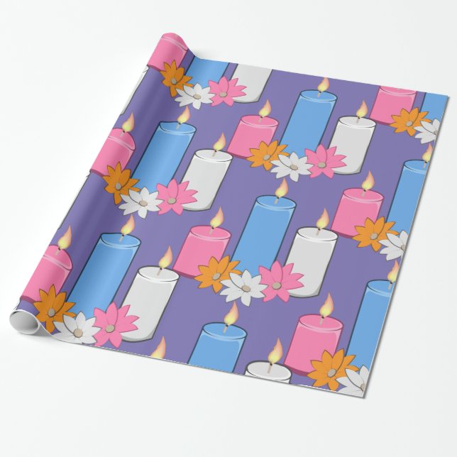 Lit Candle Flowers Thunder_Cove Wrapping Paper (Unrolled)