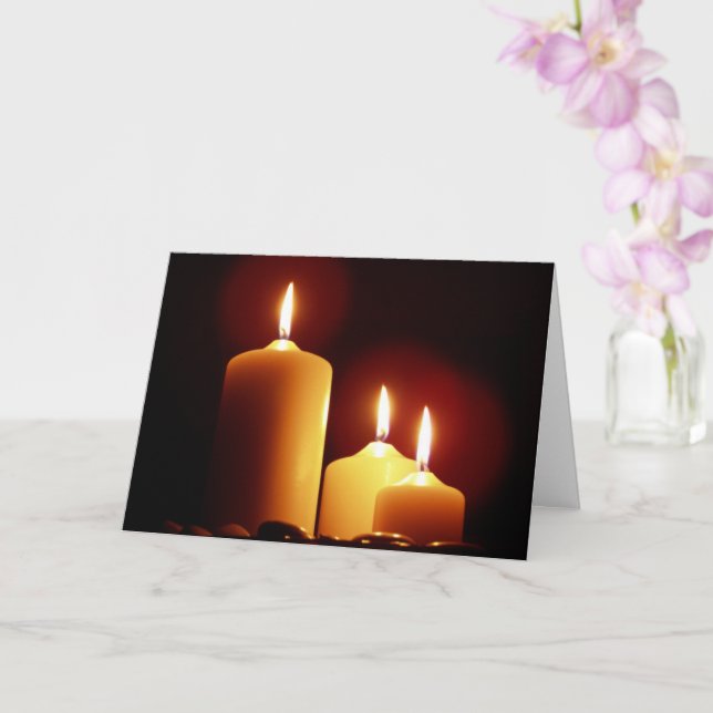 Lit Candles with a Reddish Glow, Peaceful Card (Orchid)